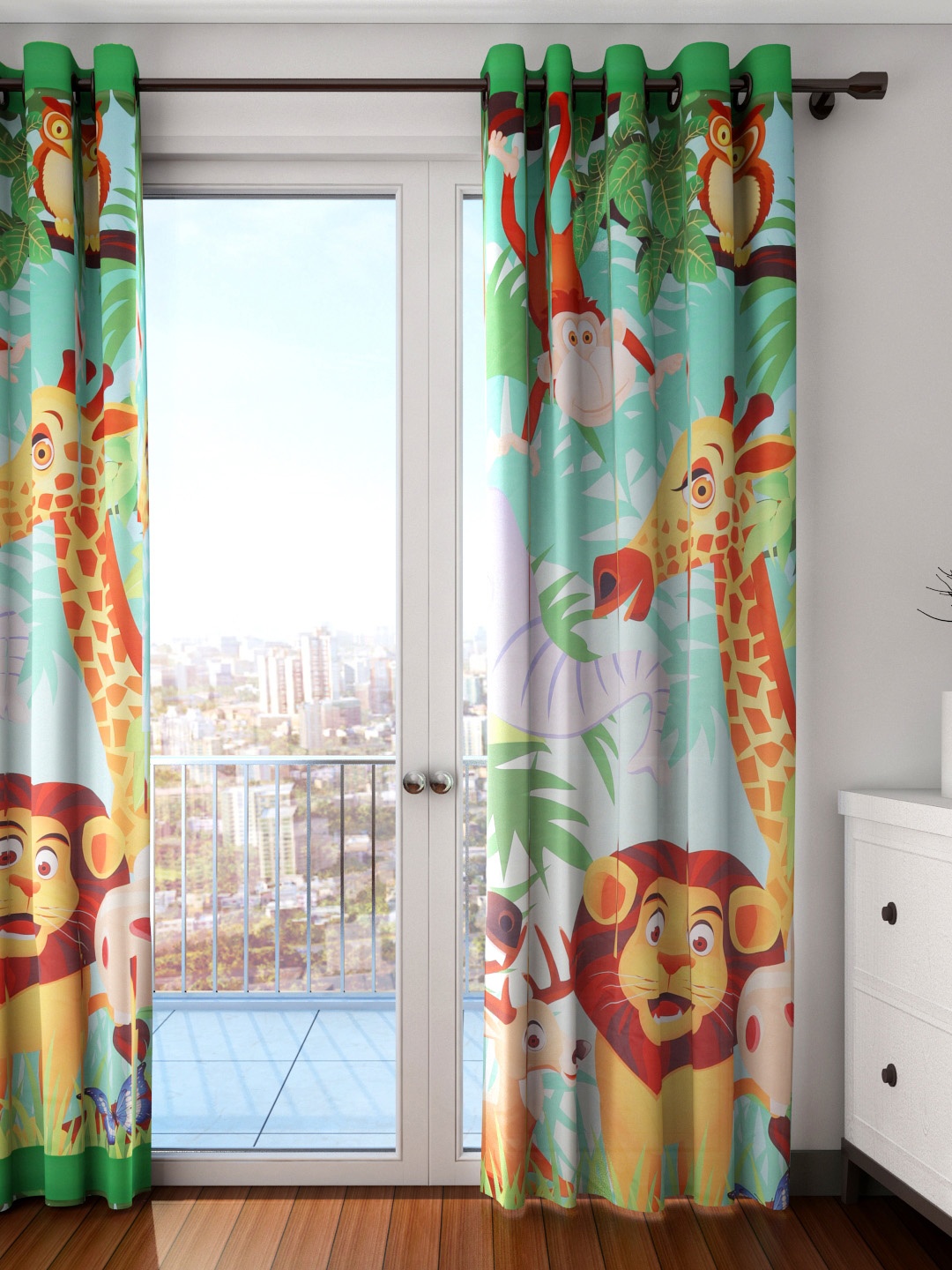 

SWAYAM Kids Multicoloured Single Jungle Print Blackout Long Door Curtain, Multi