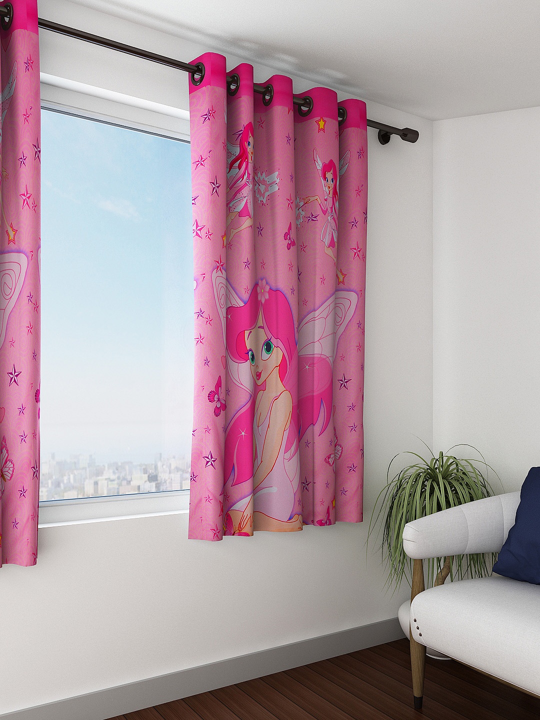 

SWAYAM Kids Pink Single Printed Blackout Window Curtain