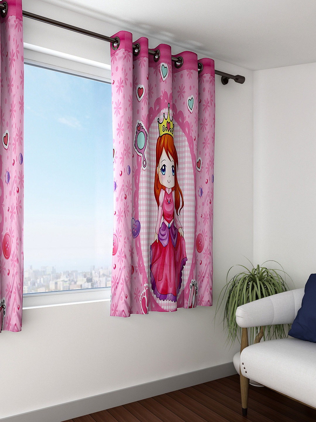 

SWAYAM Kids Pink Single Printed Blackout Window Curtain
