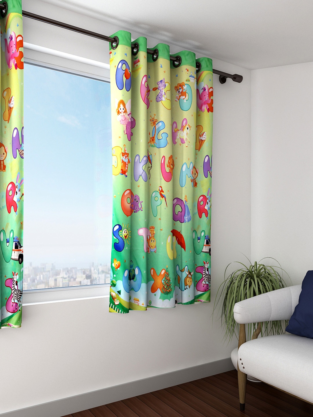 

SWAYAM Kids Yellow & Green Single Printed Blackout Window Curtain