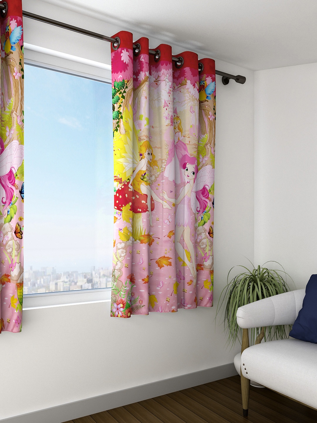 

SWAYAM Kids Pink & Yellow Single Printed Blackout Window Curtain