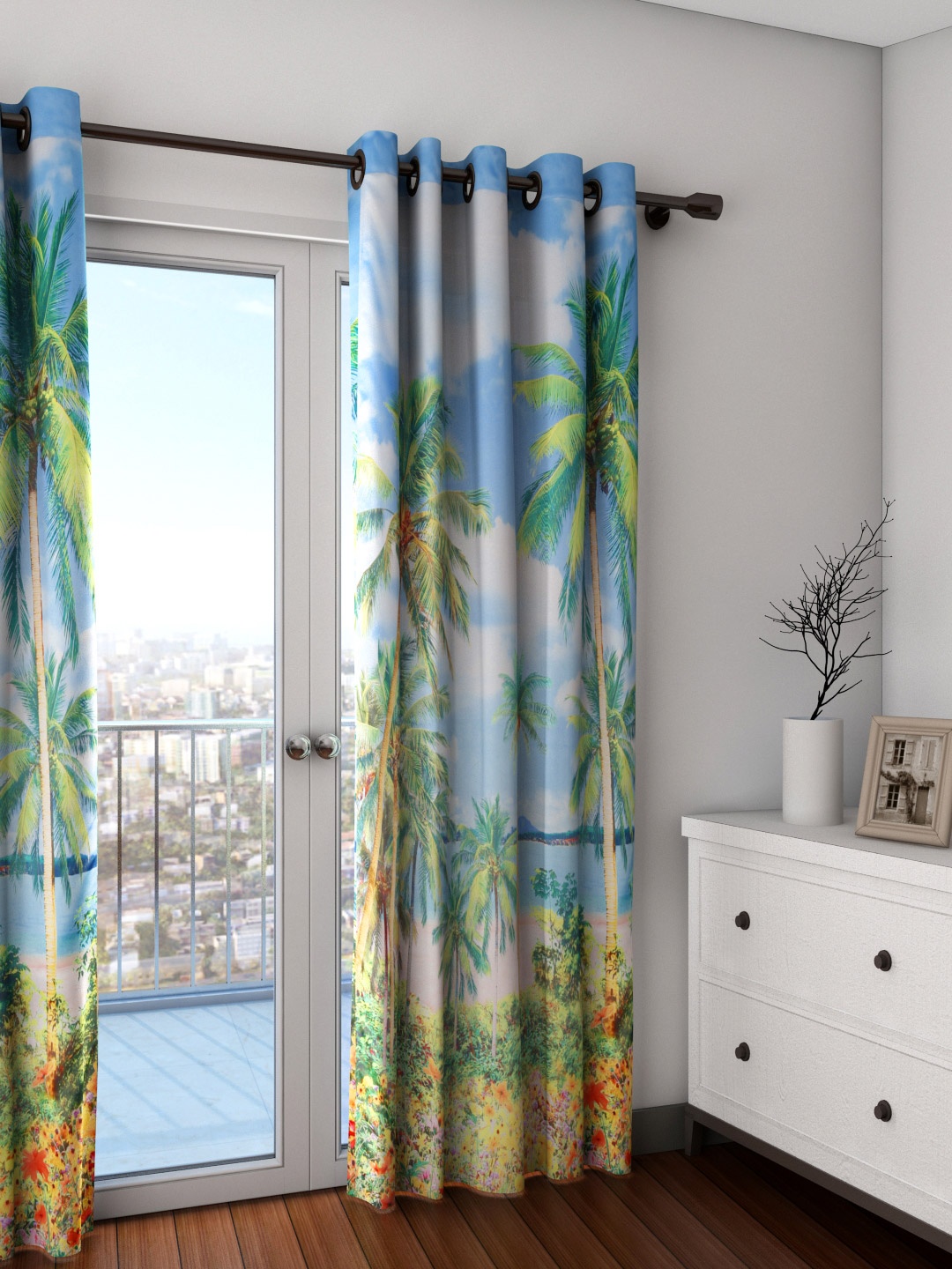 

SWAYAM Multicoloured Single Beach Print Blackout Door Curtain, Multi