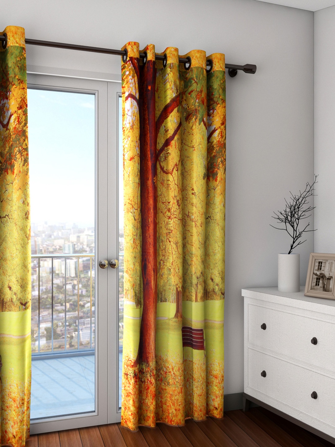 

SWAYAM Fluroscent Green & Yellow Single Printed Blackout Door Curtain, Fluorescent green