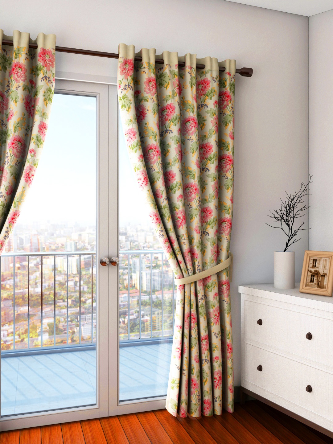 

SWAYAM Cream-Coloured Single Floral Print Regular Door Curtain