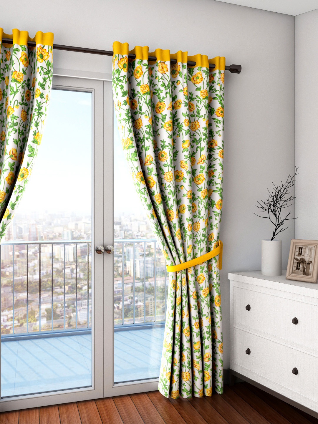 

SWAYAM White & Green Single Floral Print Door Curtain