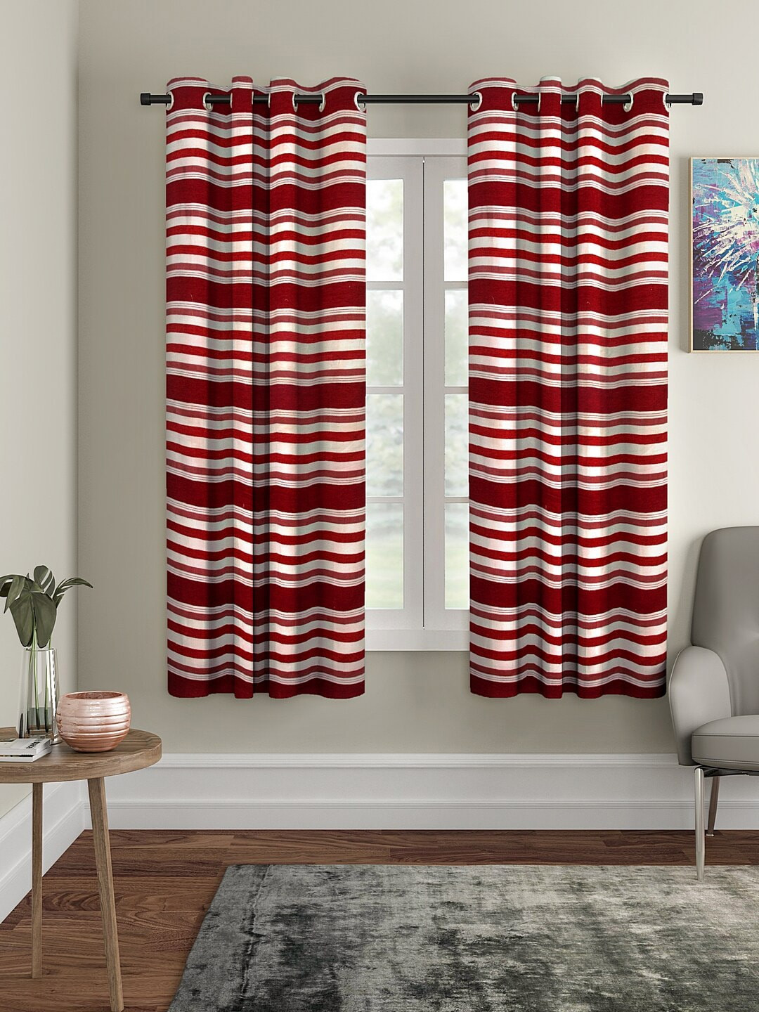 

Cortina Red & White Set Of 2 Striped Window Curtains