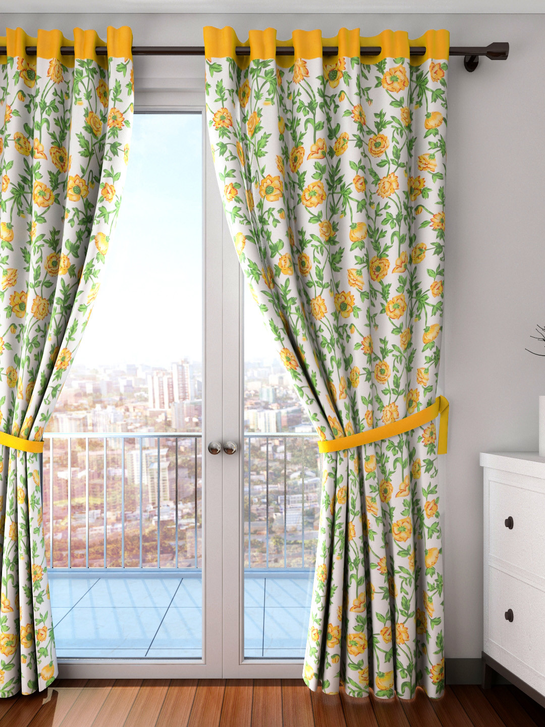 

SWAYAM White Single Floral Print Long Door Curtain