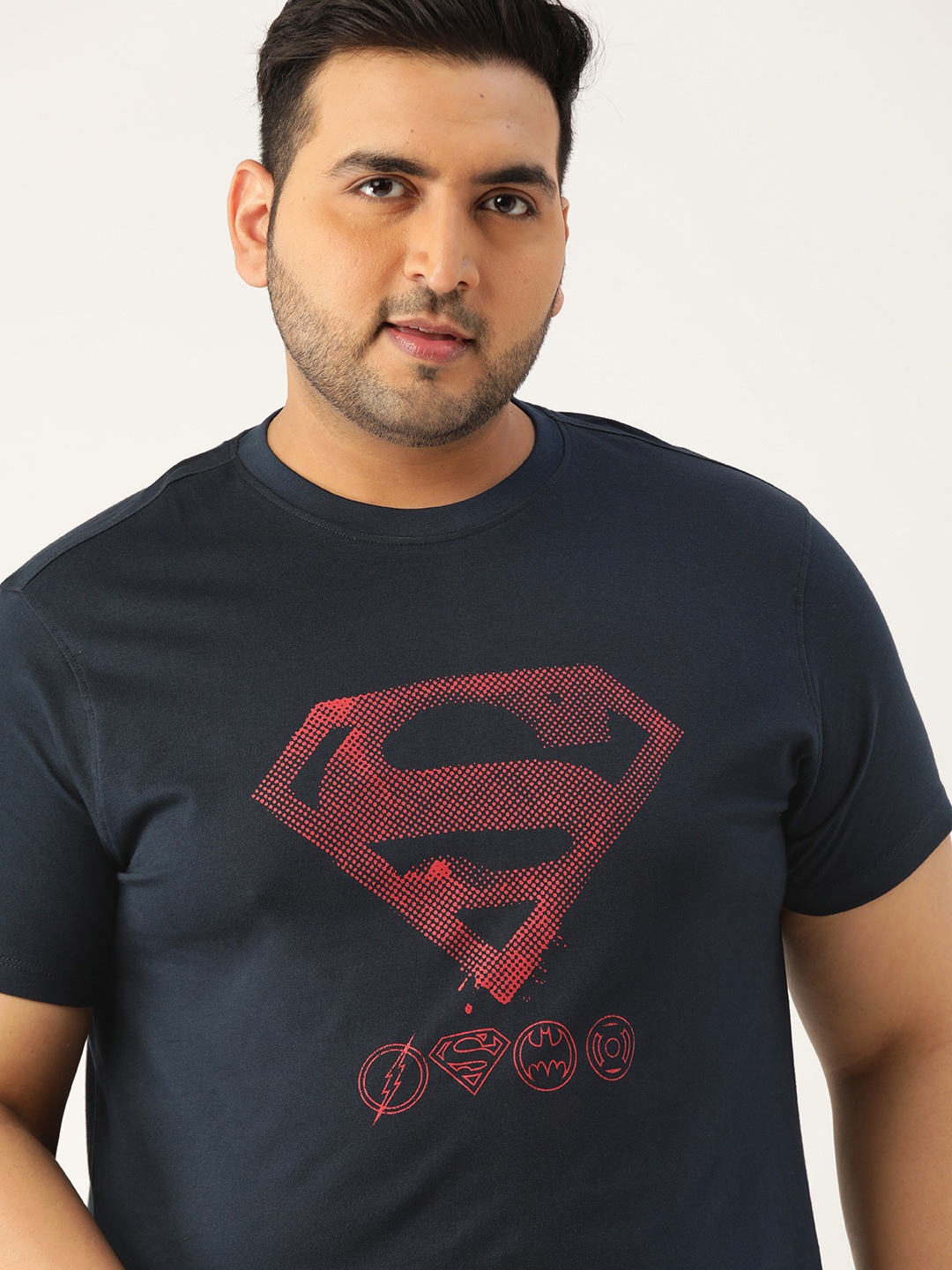 

Sztori Superman Men Plus Size Navy Blue Red Pure Cotton Superman Print Pure Cotton T-shirt