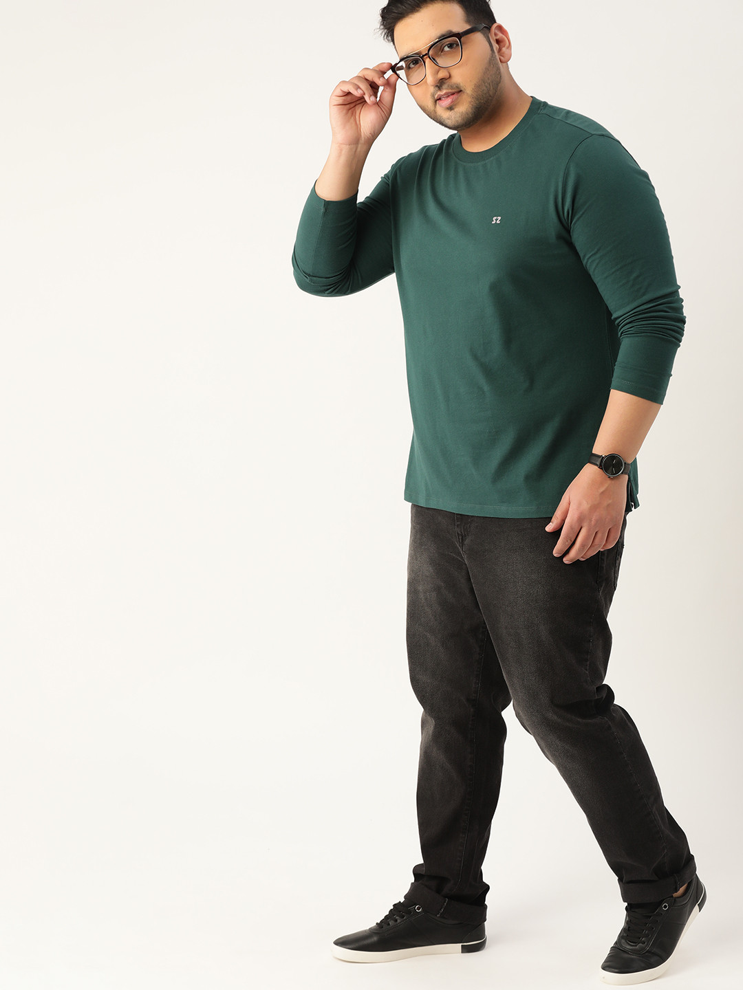 

Sztori Men Plus Size Green Pure Cotton Solid Pure Cotton T-shirt