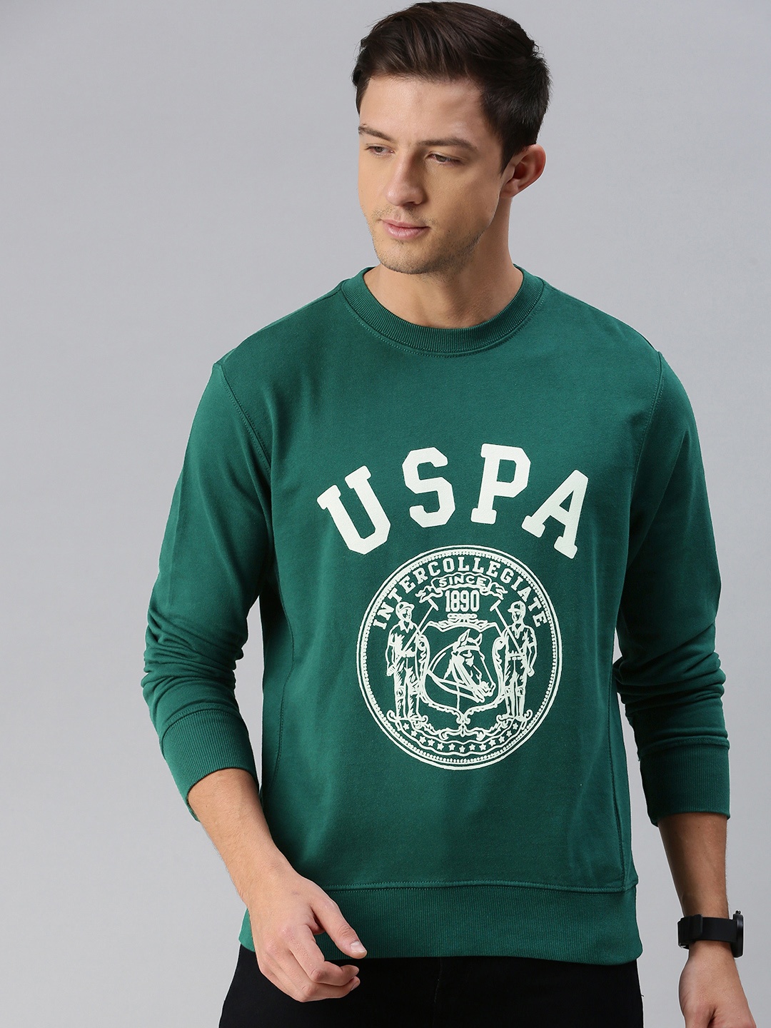 

U S Polo Assn Men Green Brand Logo Printed Sweatshirt