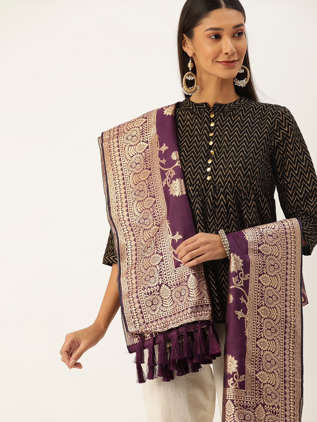 

VASTRANAND Purple & Gold-Coloured Woven Design Dupatta