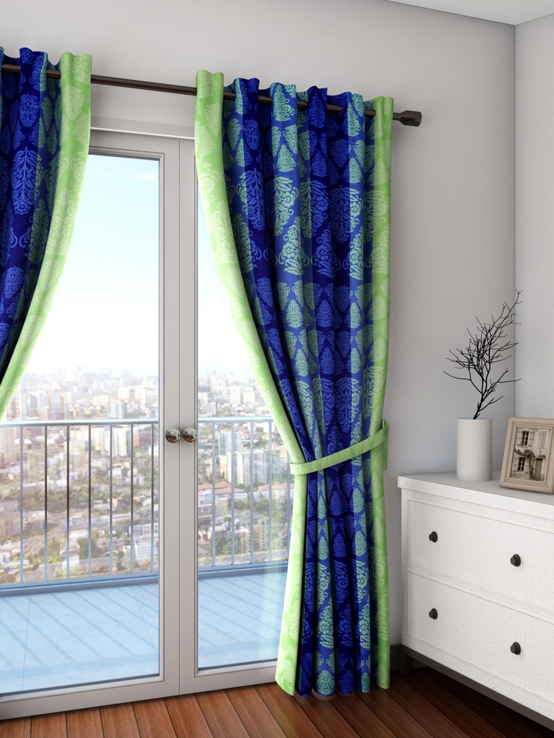 

SWAYAM Sigma Blue & Green Single Printed Blackout Door Curtain