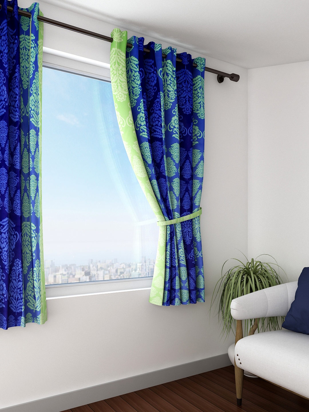 

SWAYAM Sigma Blue & Green Single Printed Blackout Window Curtain