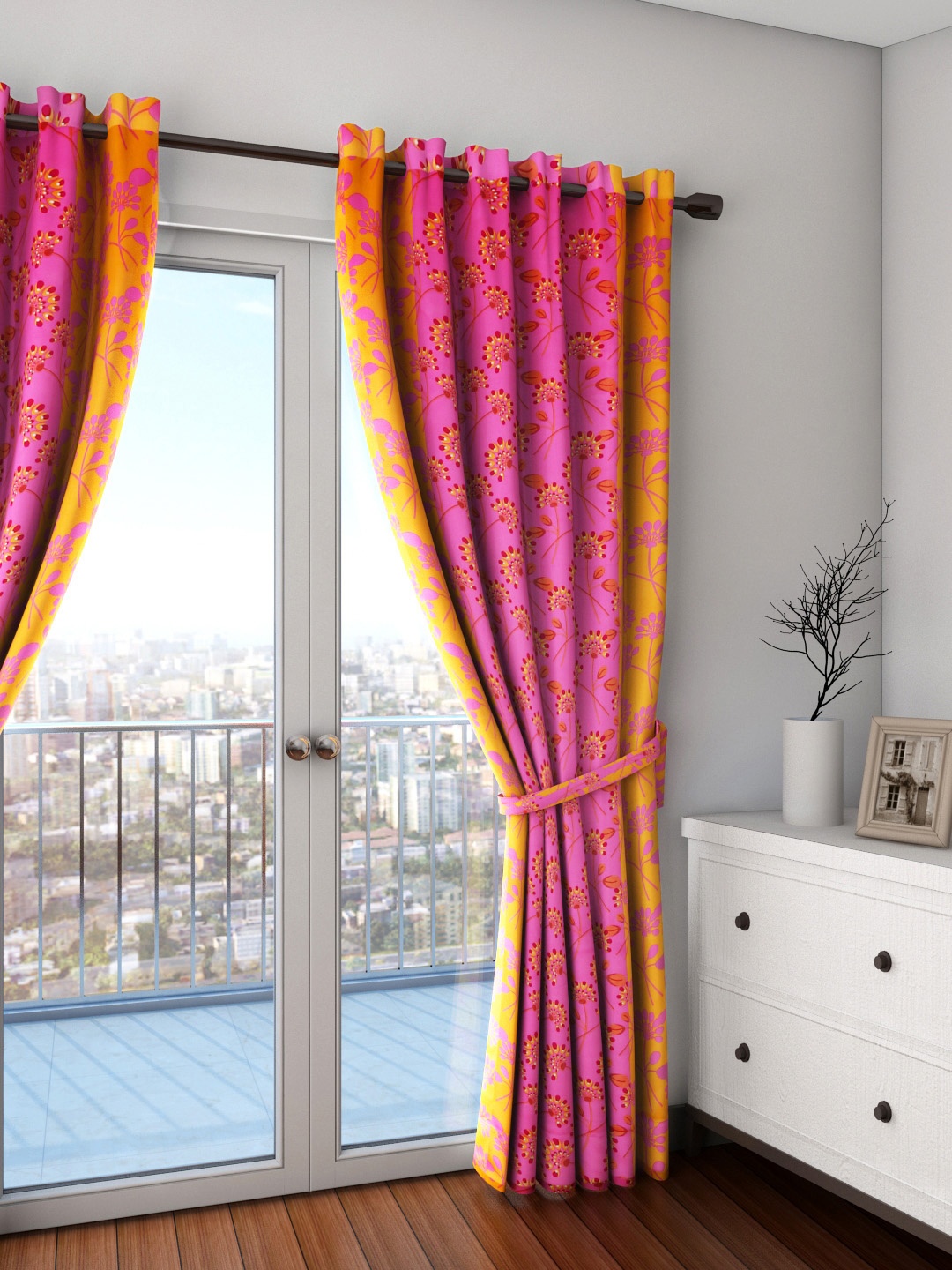

SWAYAM Sigma Pink Single Floral Print Blackout Door Curtain