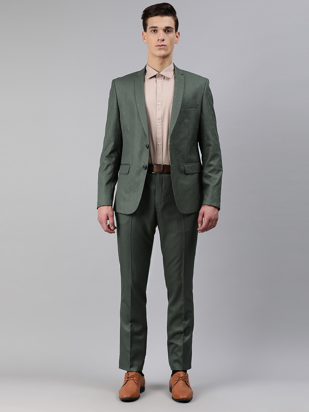 

V Dot Men Olive Green Skinny Fit Solid Single-Breasted Formal Suit