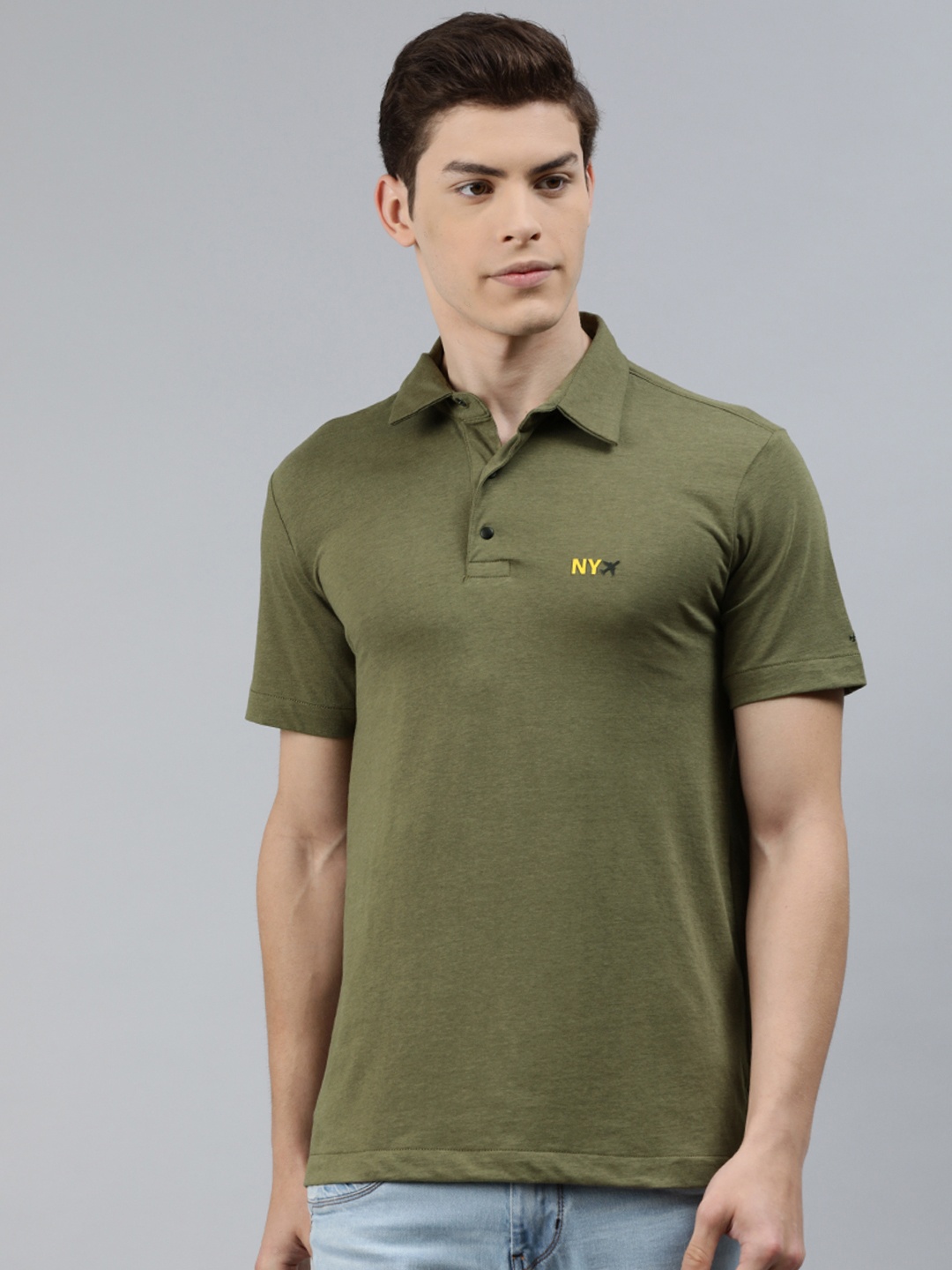 

Arrow New York Men Olive Green Solid Polo Collar T-shirt
