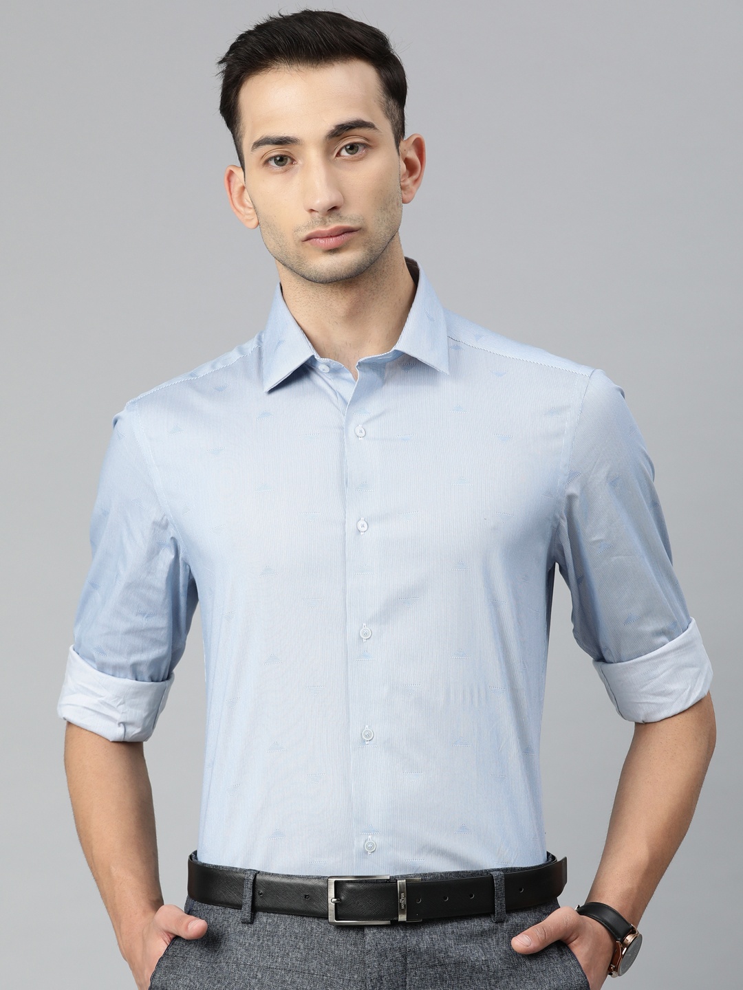 

Arrow New York Men Blue Slim Fit Self Design Formal Shirt