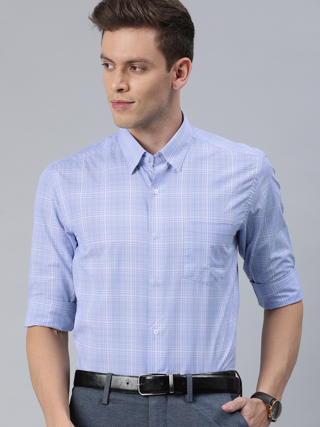 

Arrow New York Men Blue & White Slim Fit Checked Formal Shirt