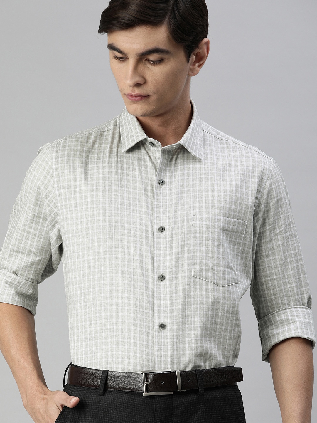 

Arrow New York Men Grey Slim Fit Checked Formal Shirt