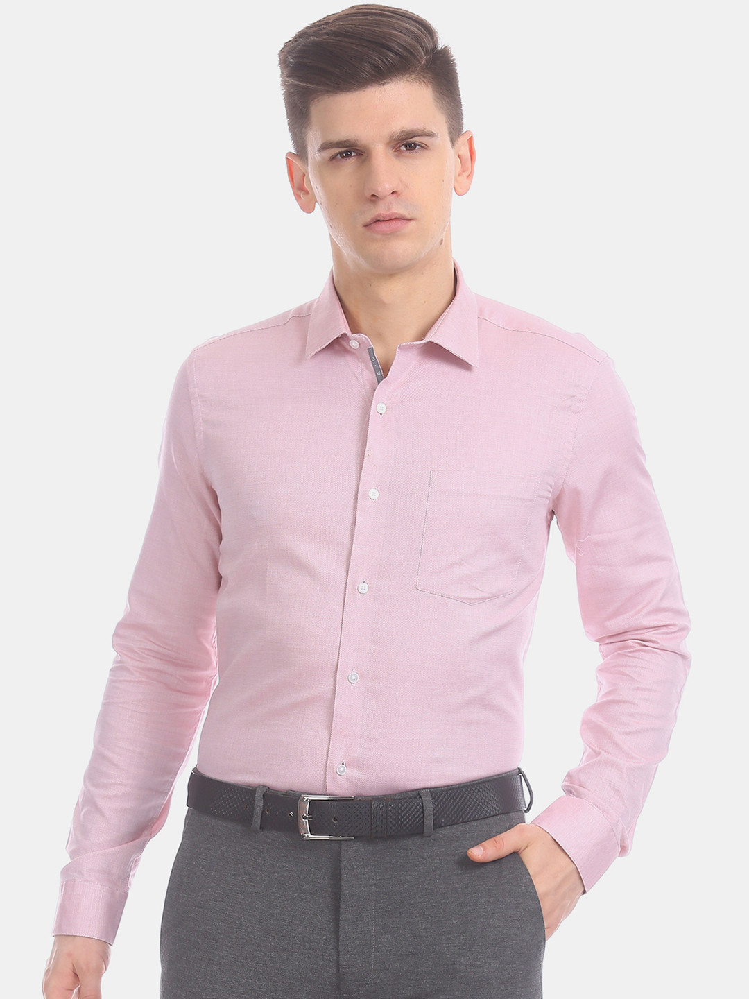 

Arrow New York Men Pink Slim Fit Self Design Casual Shirt