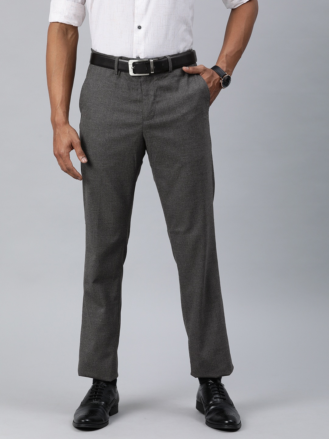 

Arrow Men Grey Tapered Fit Self Design Regular Trousers