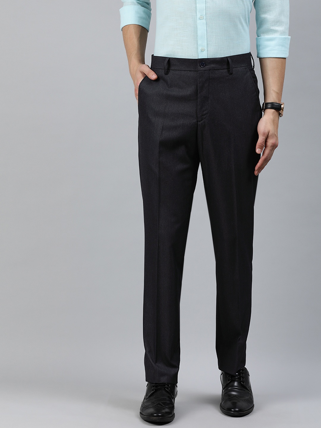 

Arrow New York Men Navy Blue Tapered Fit Solid Formal Trousers