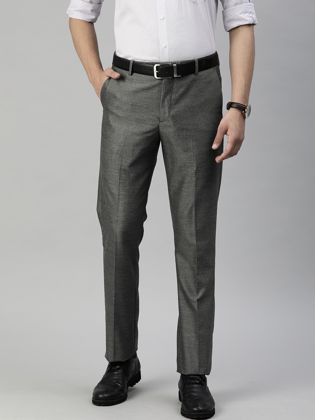 

Arrow New York Men Charcoal Grey Regular Fit Solid Smart Casual Trousers