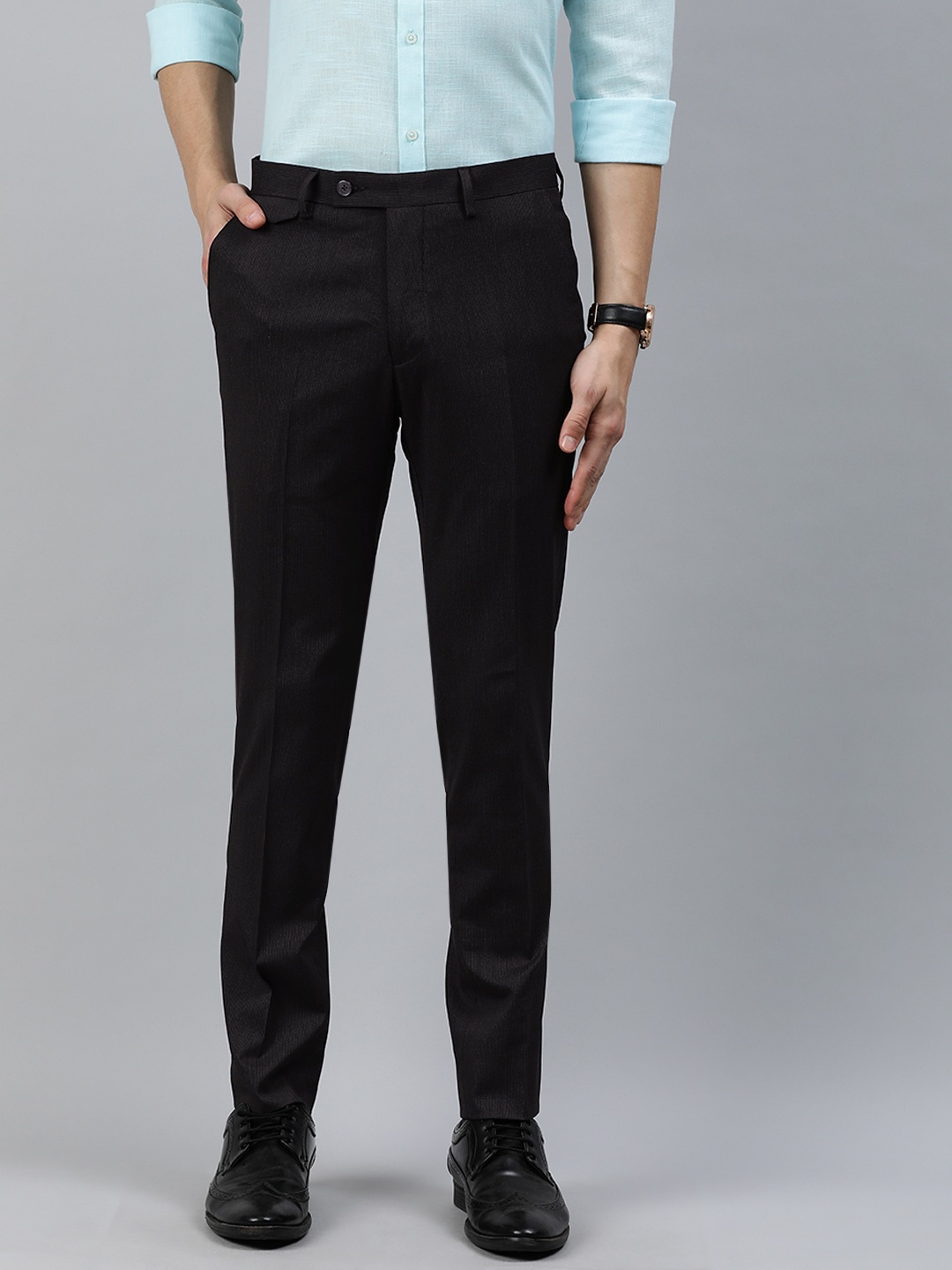

Arrow New York Men Black Tapered Fit Self Design Formal Trousers