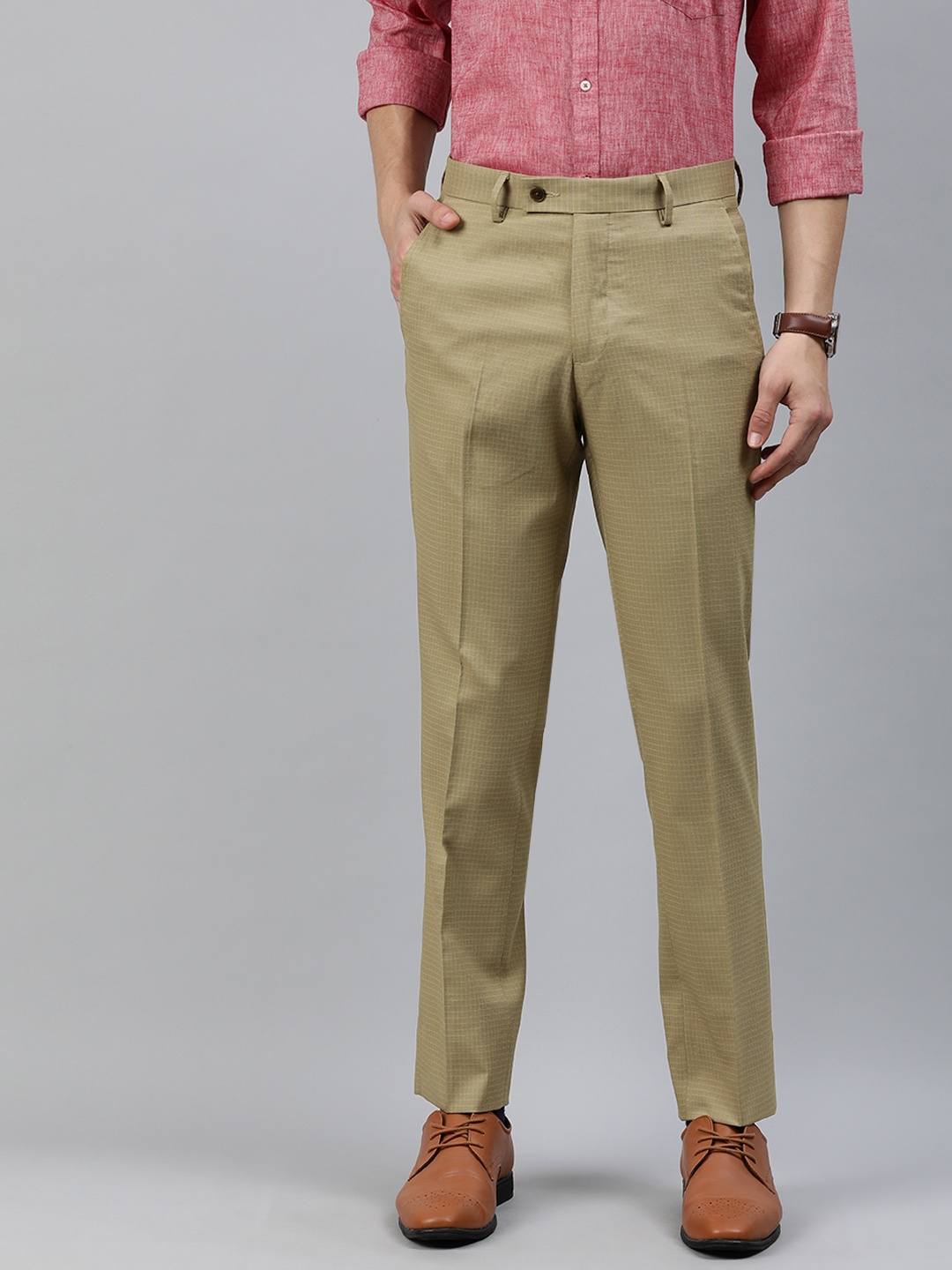 

Arrow Men Khaki Tapered Fit Self Design Semi-Formal Trousers