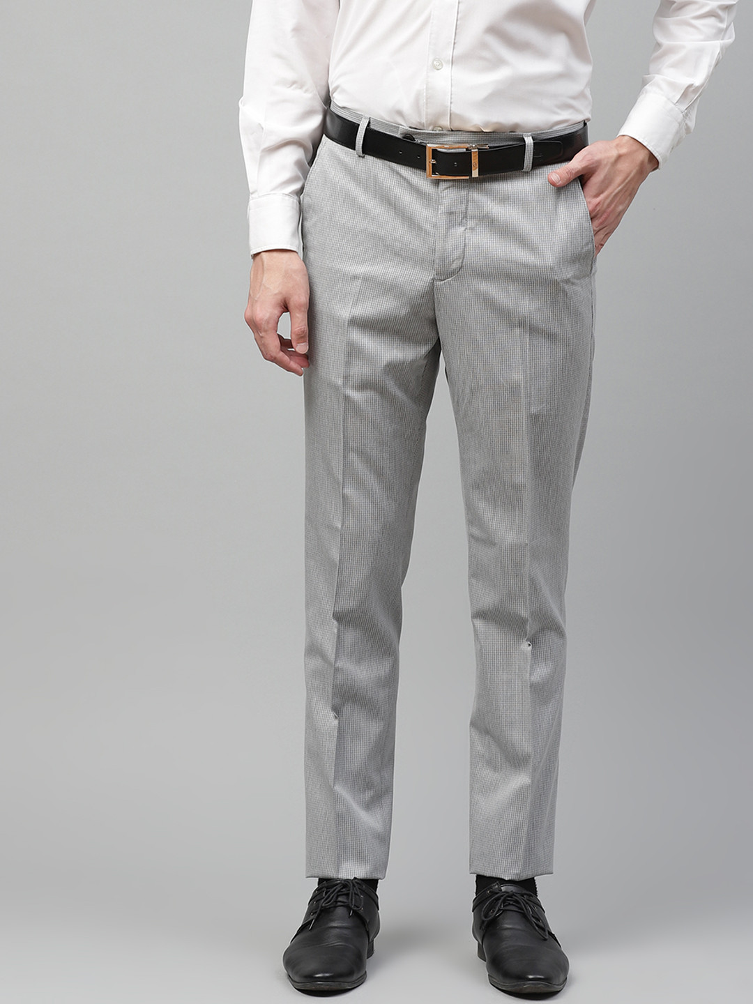 

Arrow New York Men Grey Checked Tapered Fit Formal Trousers