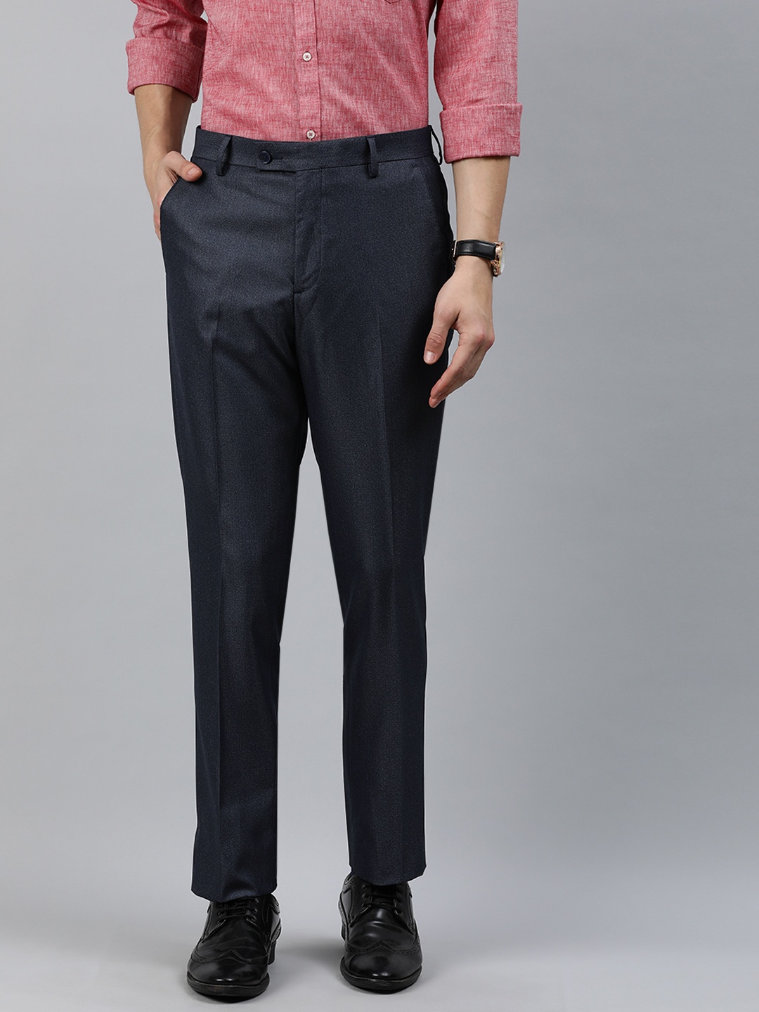 

Arrow New York Men Navy Blue Tapered Fit Solid Formal Trousers
