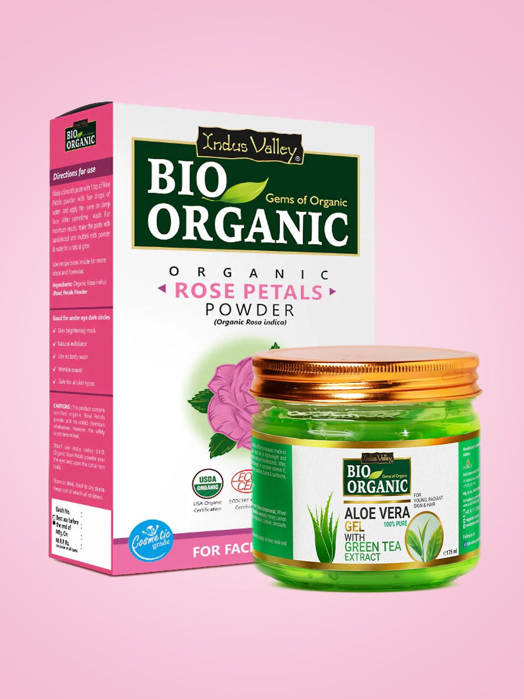 

Indus valley rose petal powder & aloe vera gel combo, Green