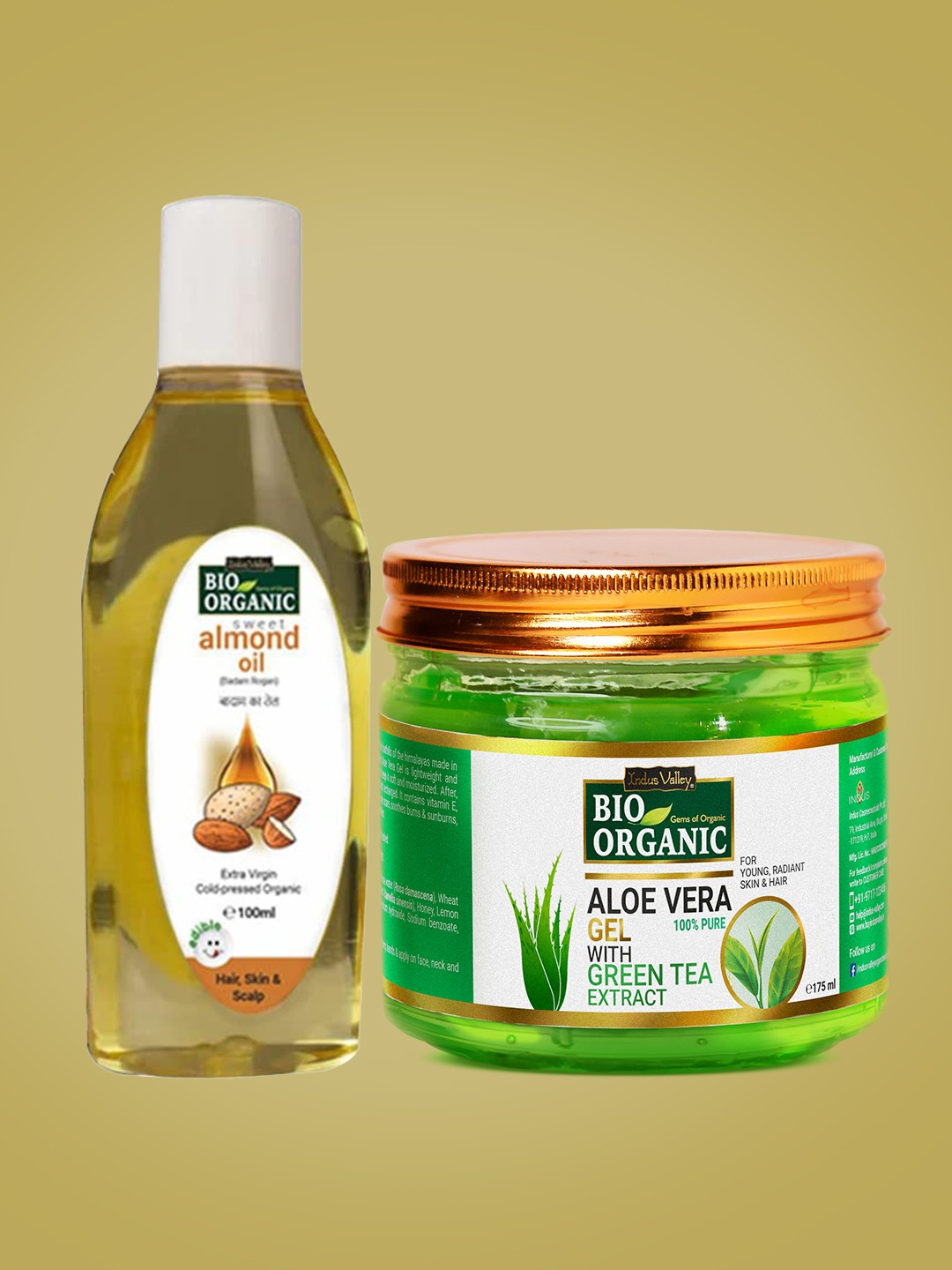 

Indus valley almond oil & aloe vera gel combo, Green