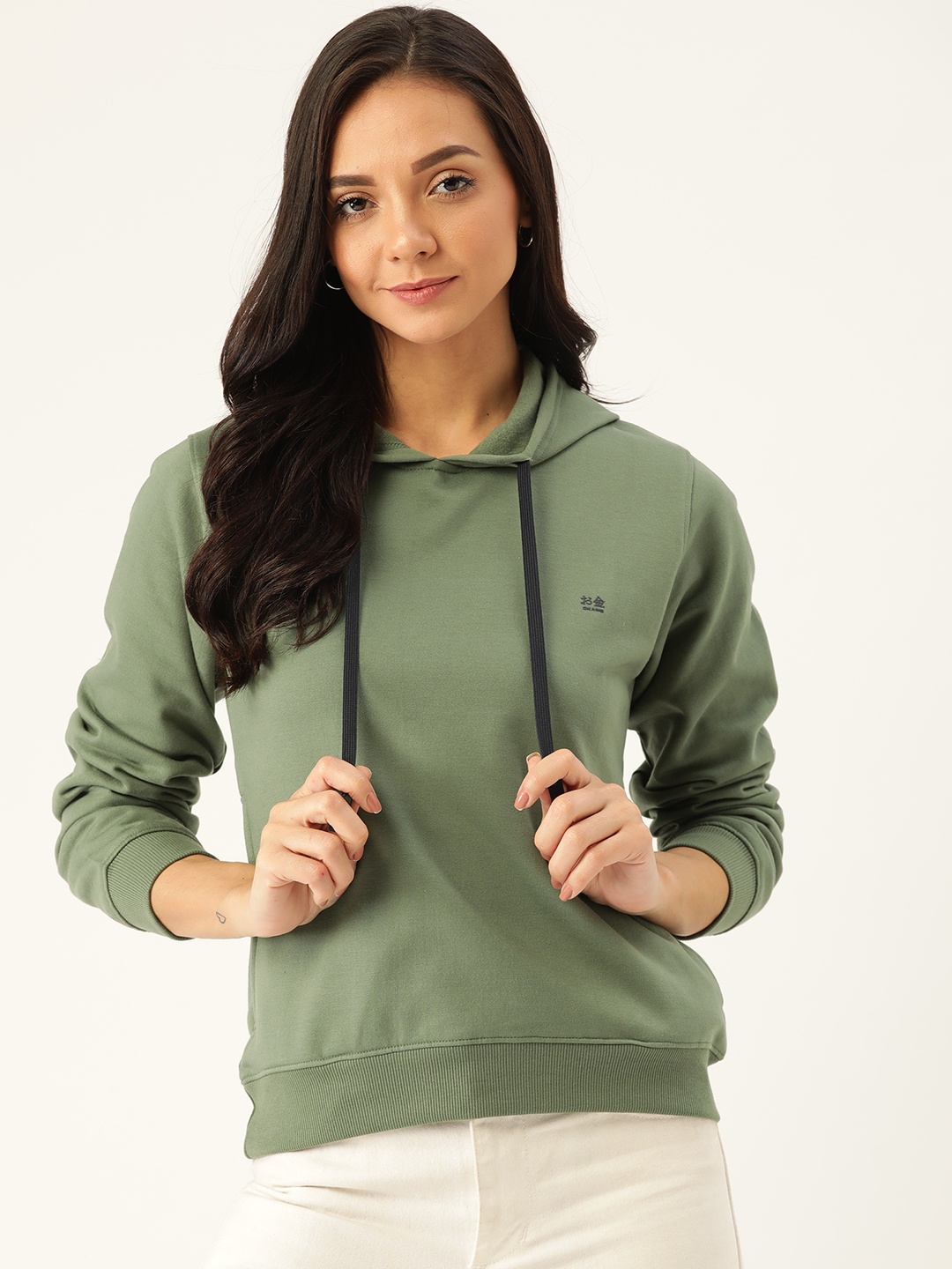 

Okane Women Green Solid Hooded Sweatshirt