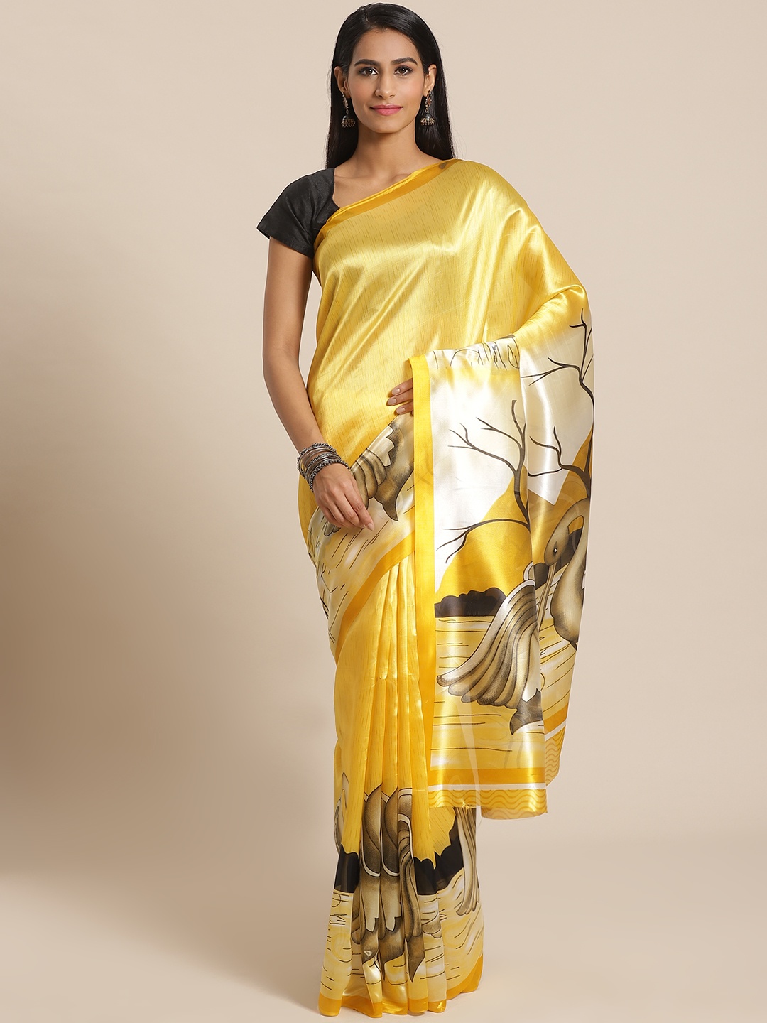 

KALINI Yellow Printed Saree