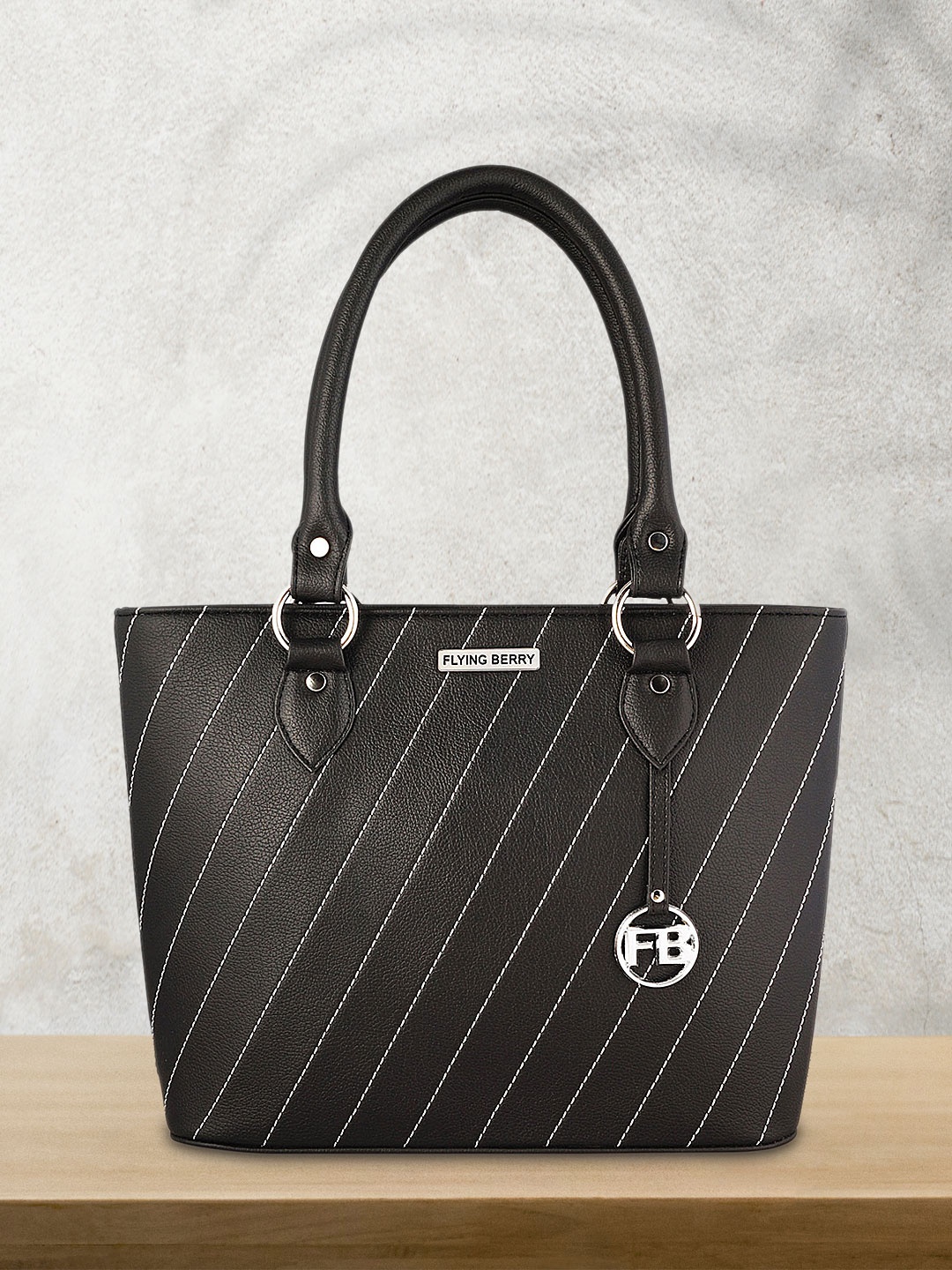 

FLYING BERRY Black Striped Handheld Bag