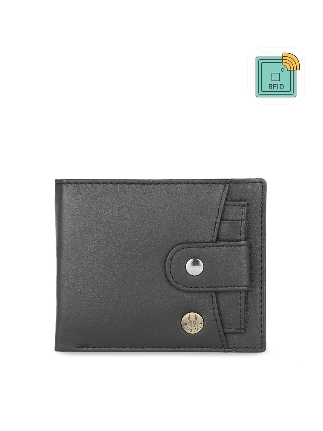 

WildHorn Men Black Solid RFID Protected Water Resistant Genuine Leather Two Fold Wallet