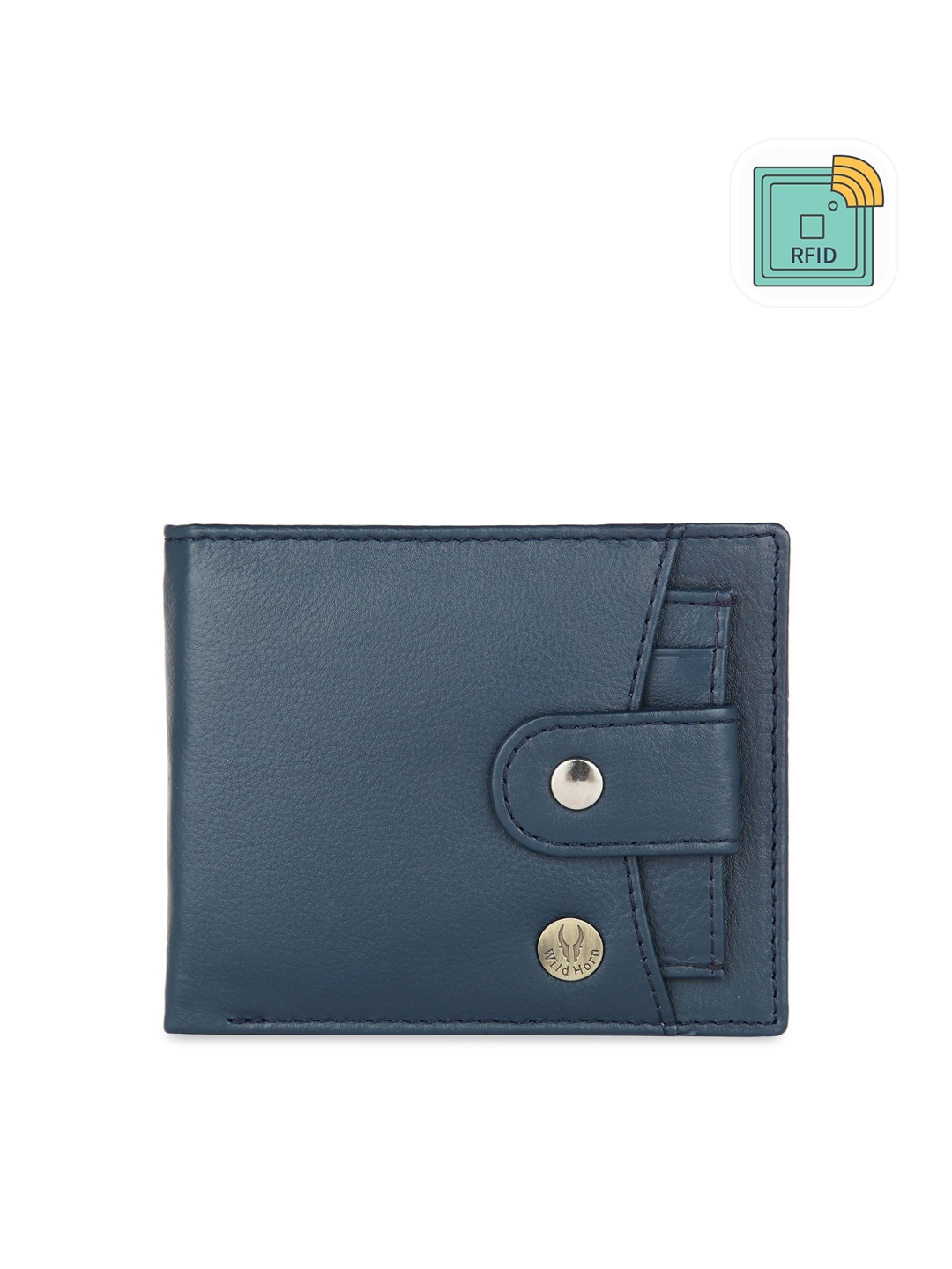 

WildHorn Men Blue Solid RFID Protected Two Fold Leather Wallet