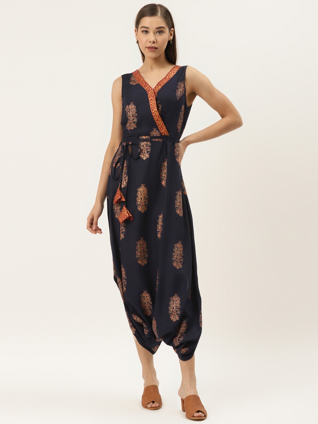 

MABISH by Sonal Jain Women Navy Blue & Golden Printed Dhoti Jumpsuit