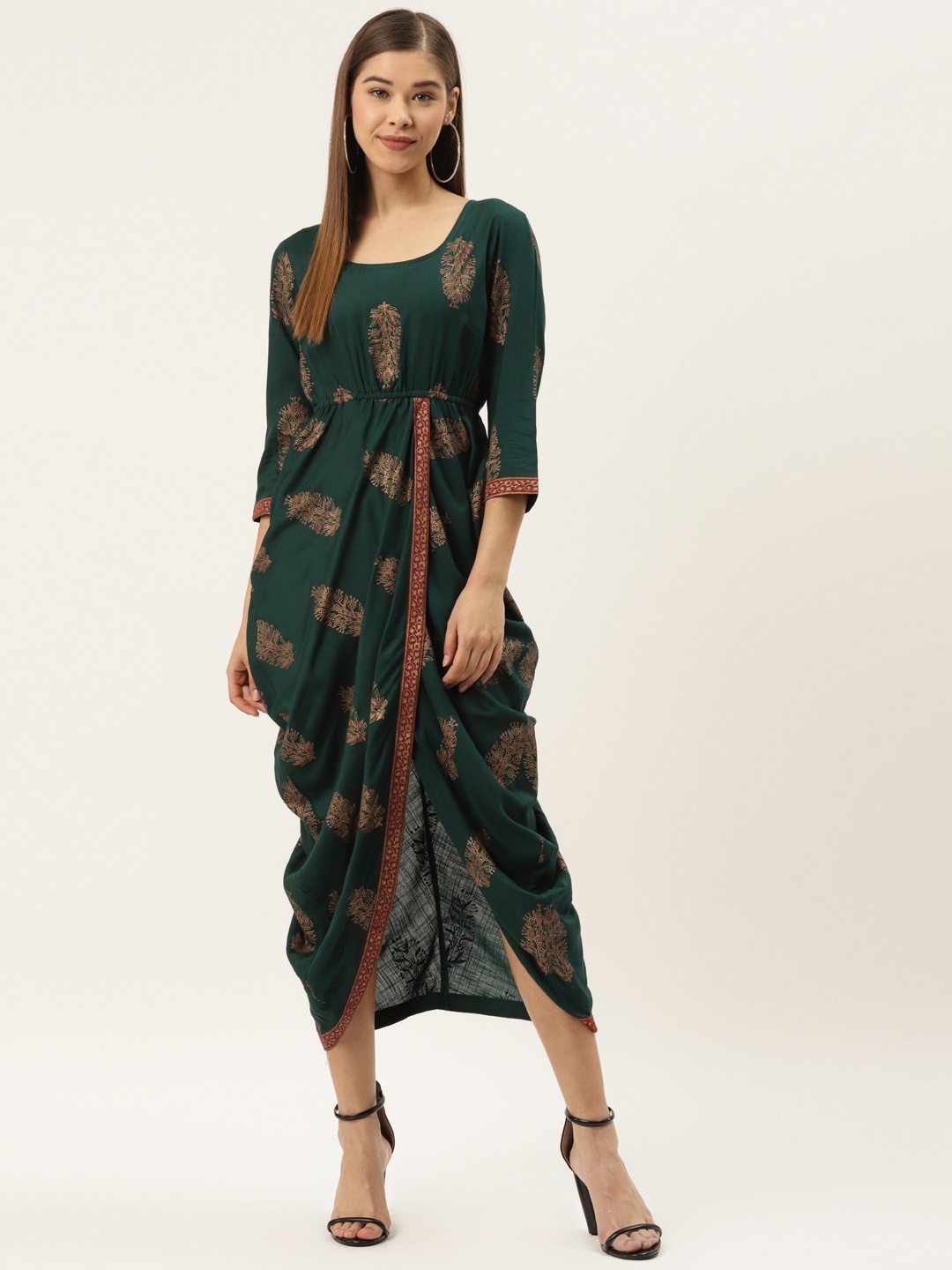 

MABISH by Sonal Jain Tulip Hem Ethnic Motifs Midi Dress, Olive