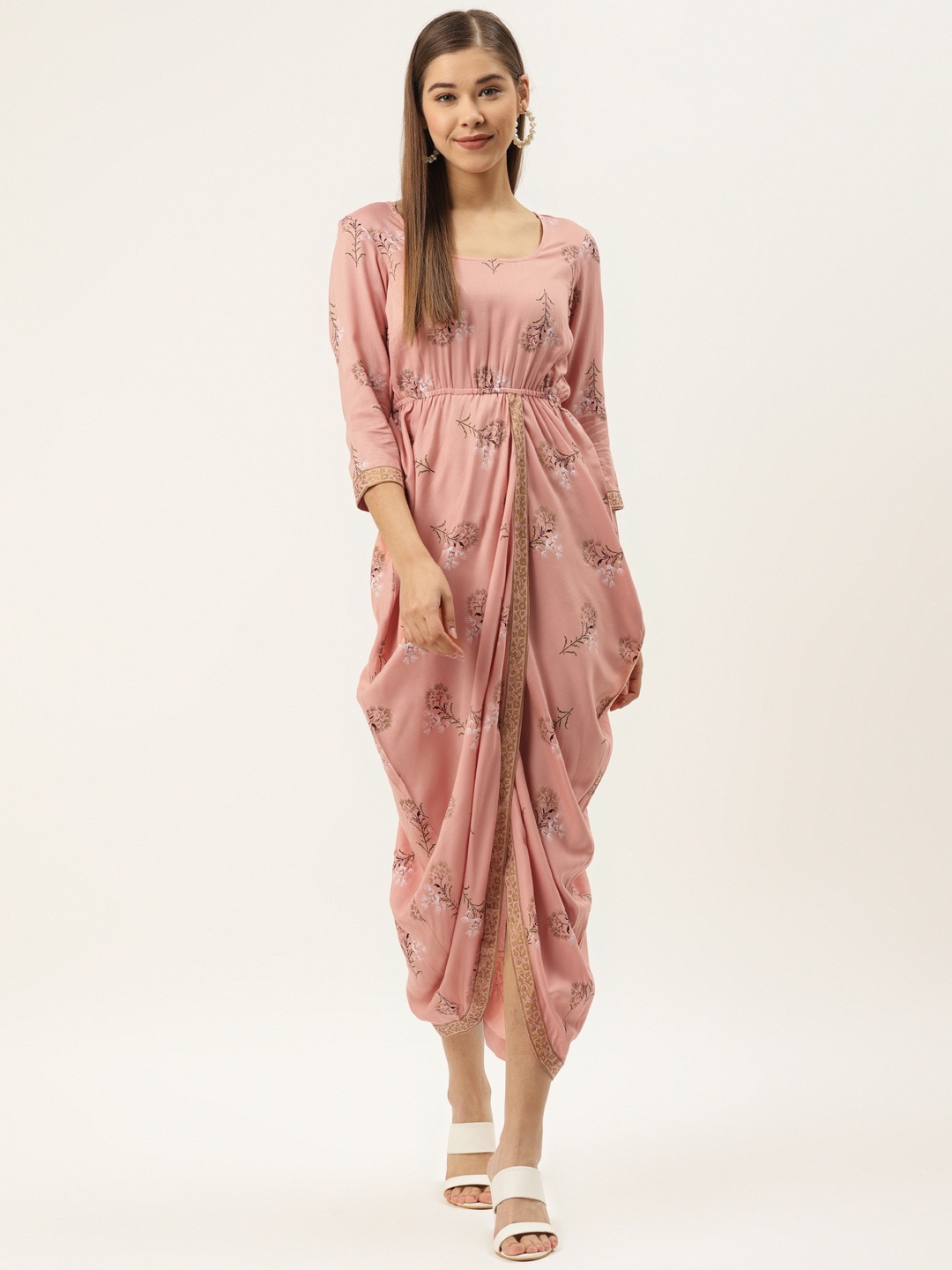 

MABISH by Sonal Jain Women Pink & Golden Printed Asymmetric Maxi Dress