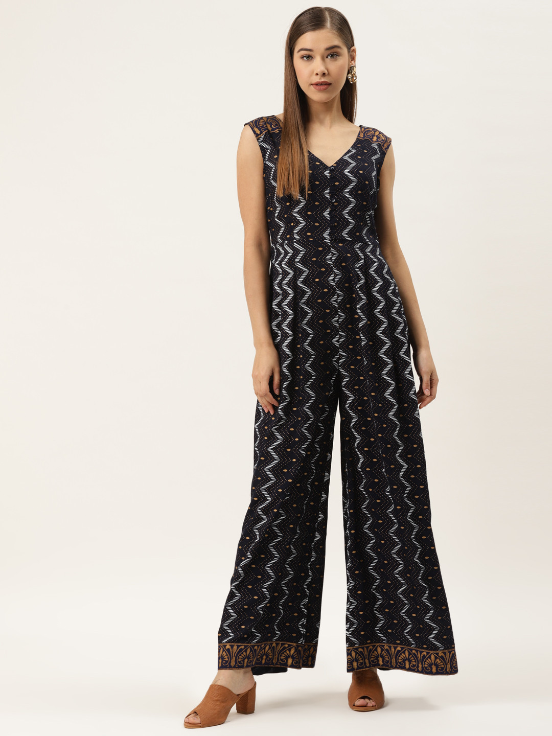 

MABISH by Sonal Jain Women Navy Blue & White Printed Panelled Jumpsuit