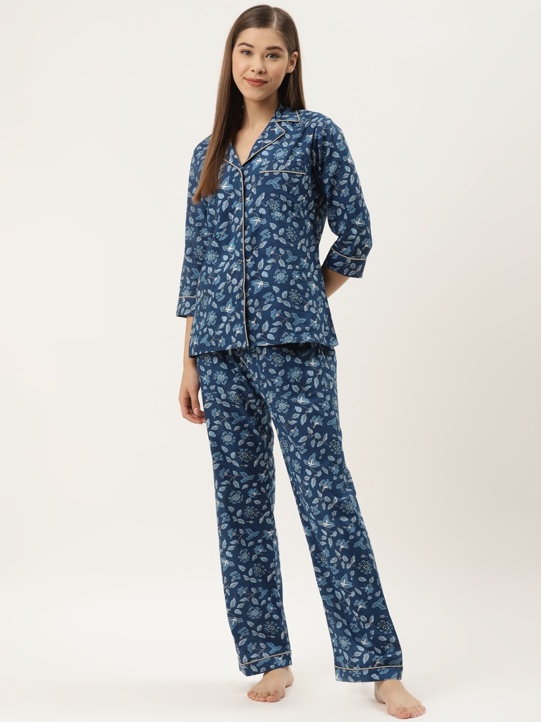 

MABISH by Sonal Jain Women Blue Floral Printed Night suit
