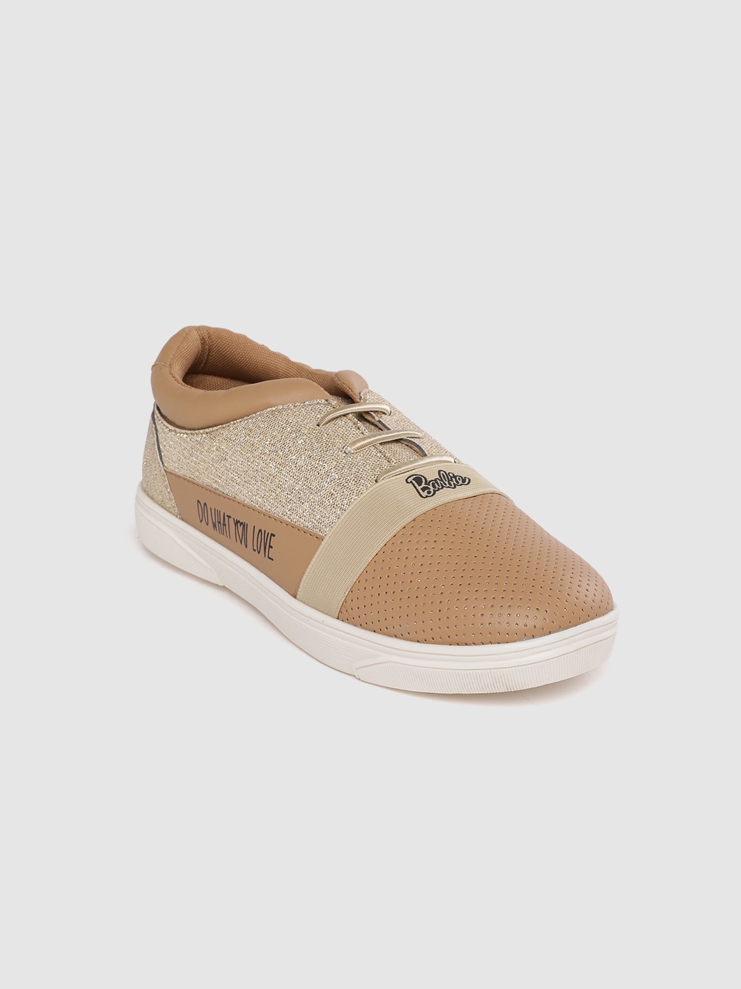 

toothless Girls Gold-Toned & Beige Colourblocked Barbie Slip-On Sneakers