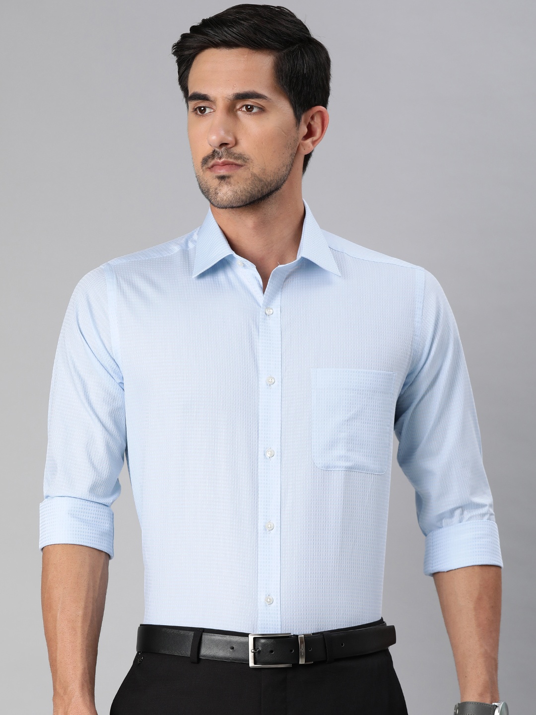 

Raymond Men Blue Slim Fit Self Design Formal Shirt