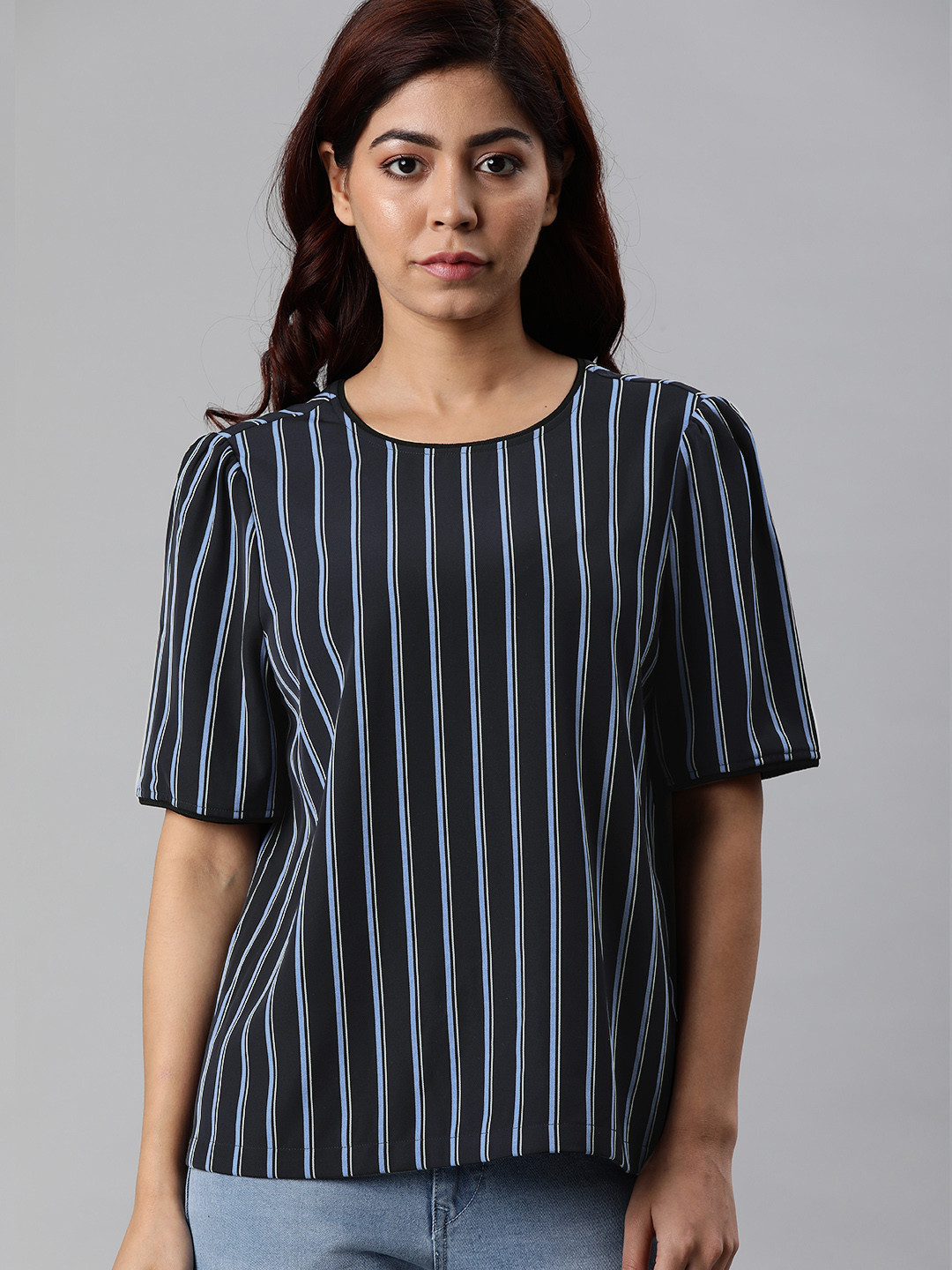 

Tommy Hilfiger Women Navy Blue & White Striped Top