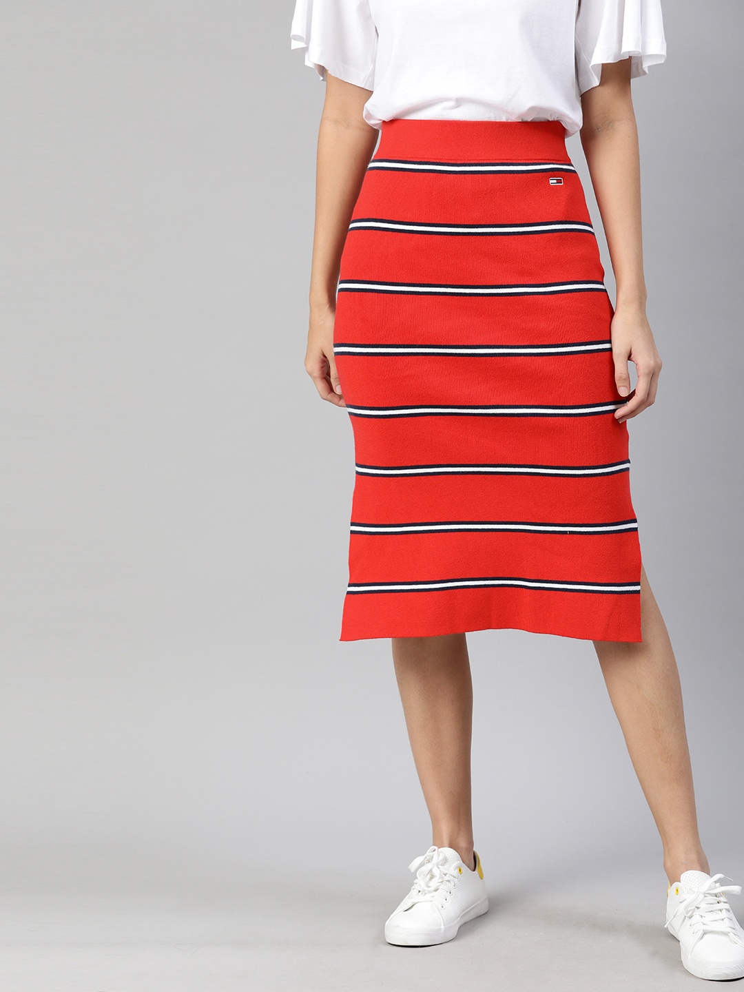 

Tommy Hilfiger Women Red Striped Knitted Pencil Skirt