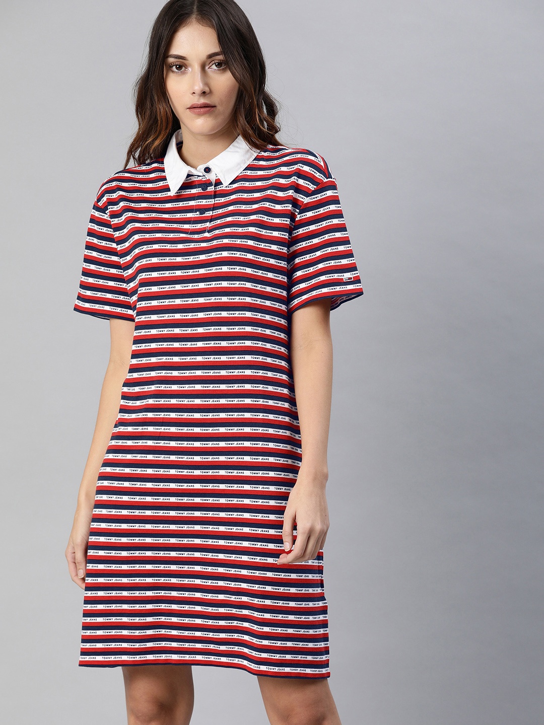

Tommy Hilfiger Women Red & Navy Blue Striped T-shirt Dress