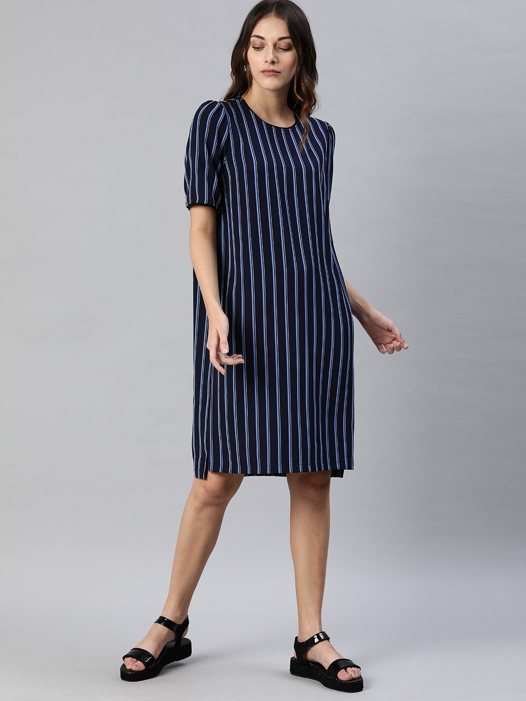 

Tommy Hilfiger Women Navy Blue & White Striped T-shirt Dress