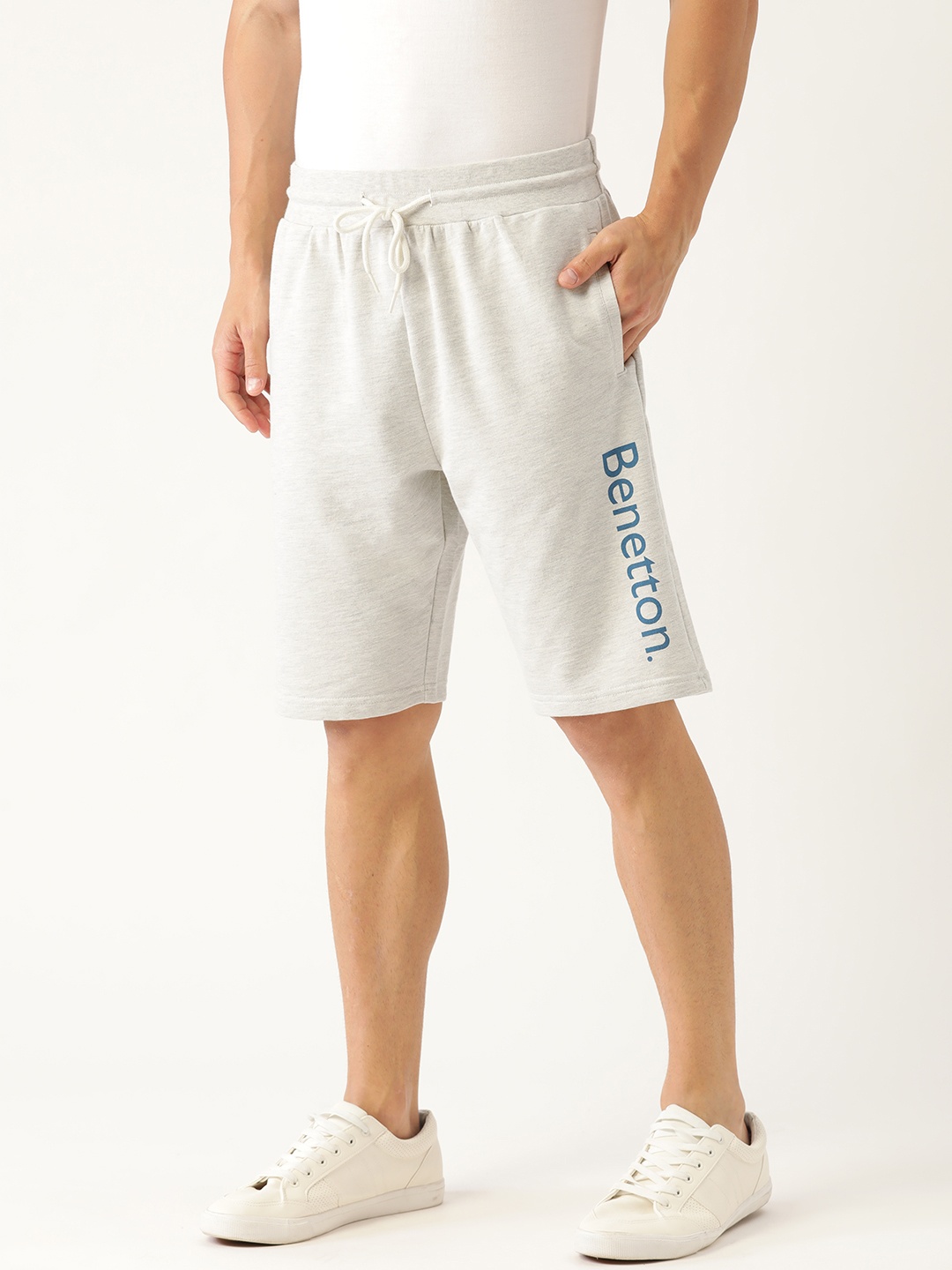 

United Colors of Benetton Men Grey Melange Solid Regular Fit Shorts